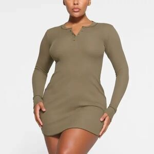 SKIMS | Dresses | Skims White Long Sleeve Bodycon Lounge Dress | Poshmark